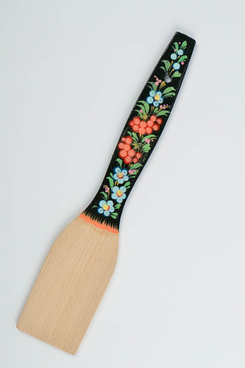 Деревянная лопатка для сковороды ручной работы с Петриковской росписью для кухни фото 3
