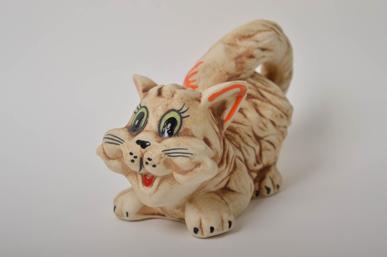 Salvadanaio fatto a mano di argilla soprammobile gatto in ceramica idea regalo foto 2