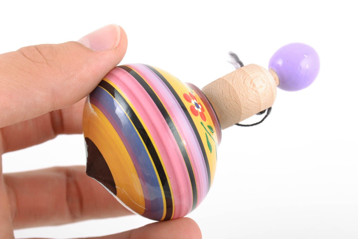 Toupie en bois faite main avec anneau écologique peinte jouet pour enfant photo 2