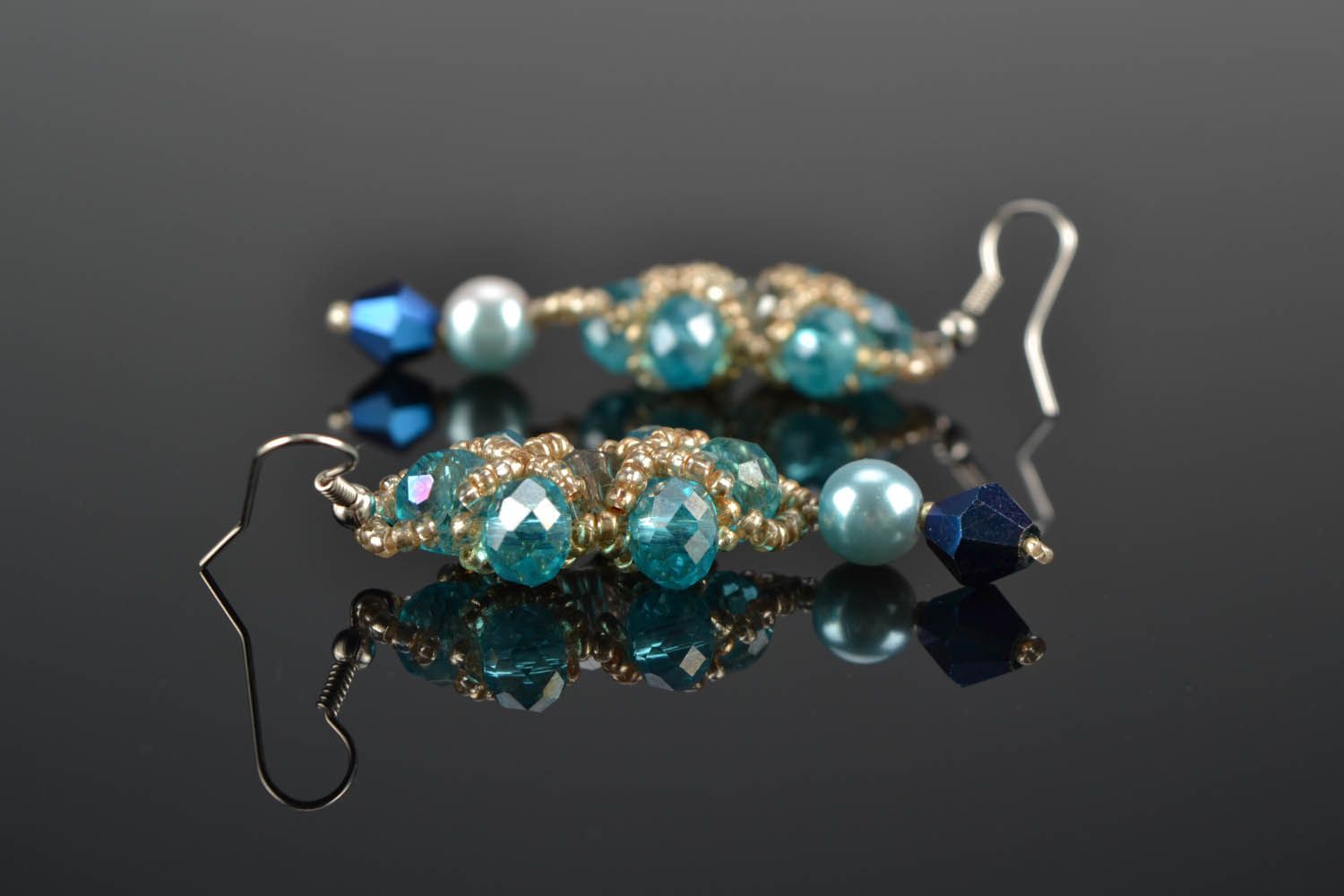 Beaded earrings Blue Crystal photo 1