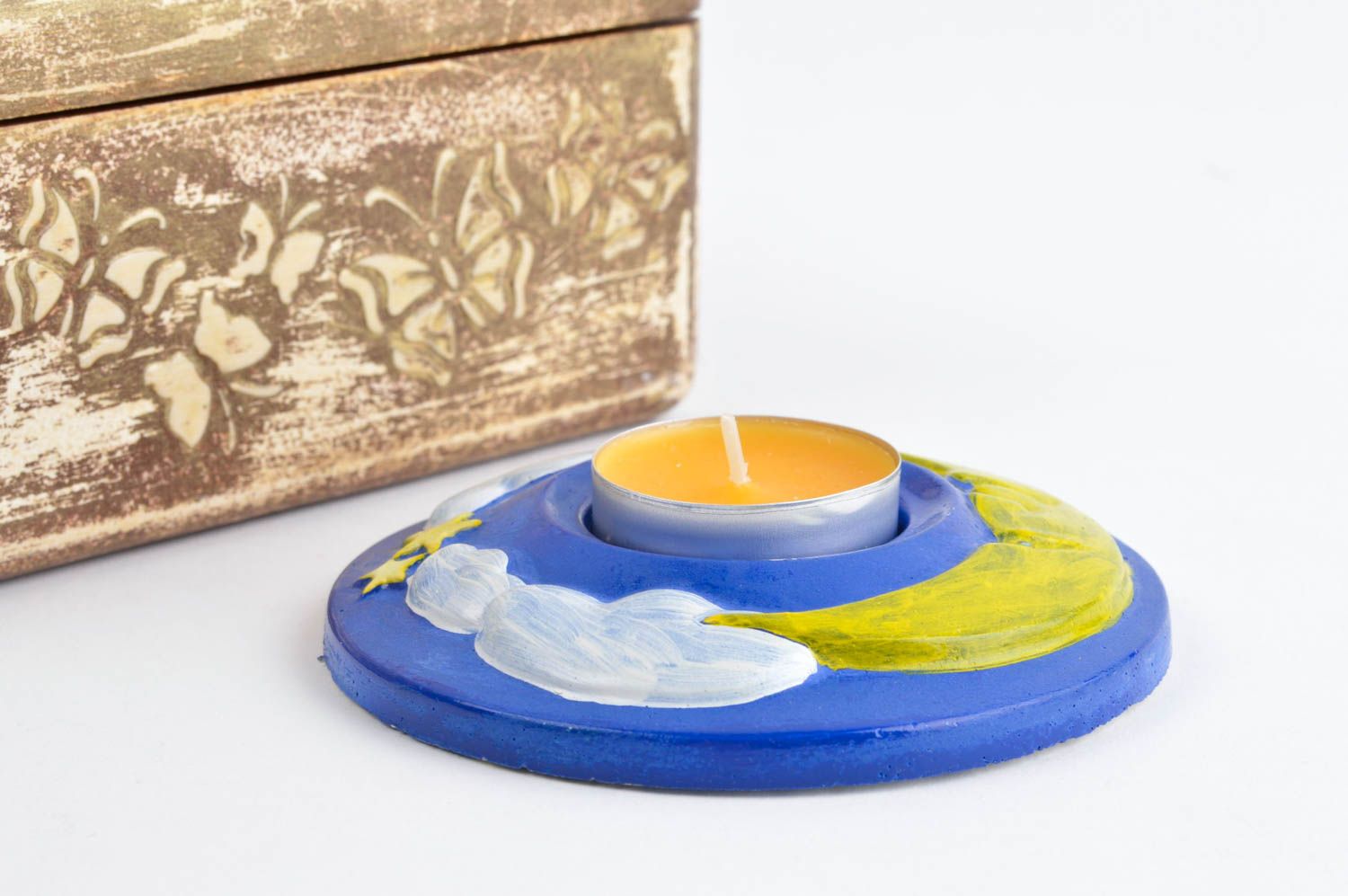 Porta velas artesanal de yeso decoración de hogar objeto de decoración foto 1