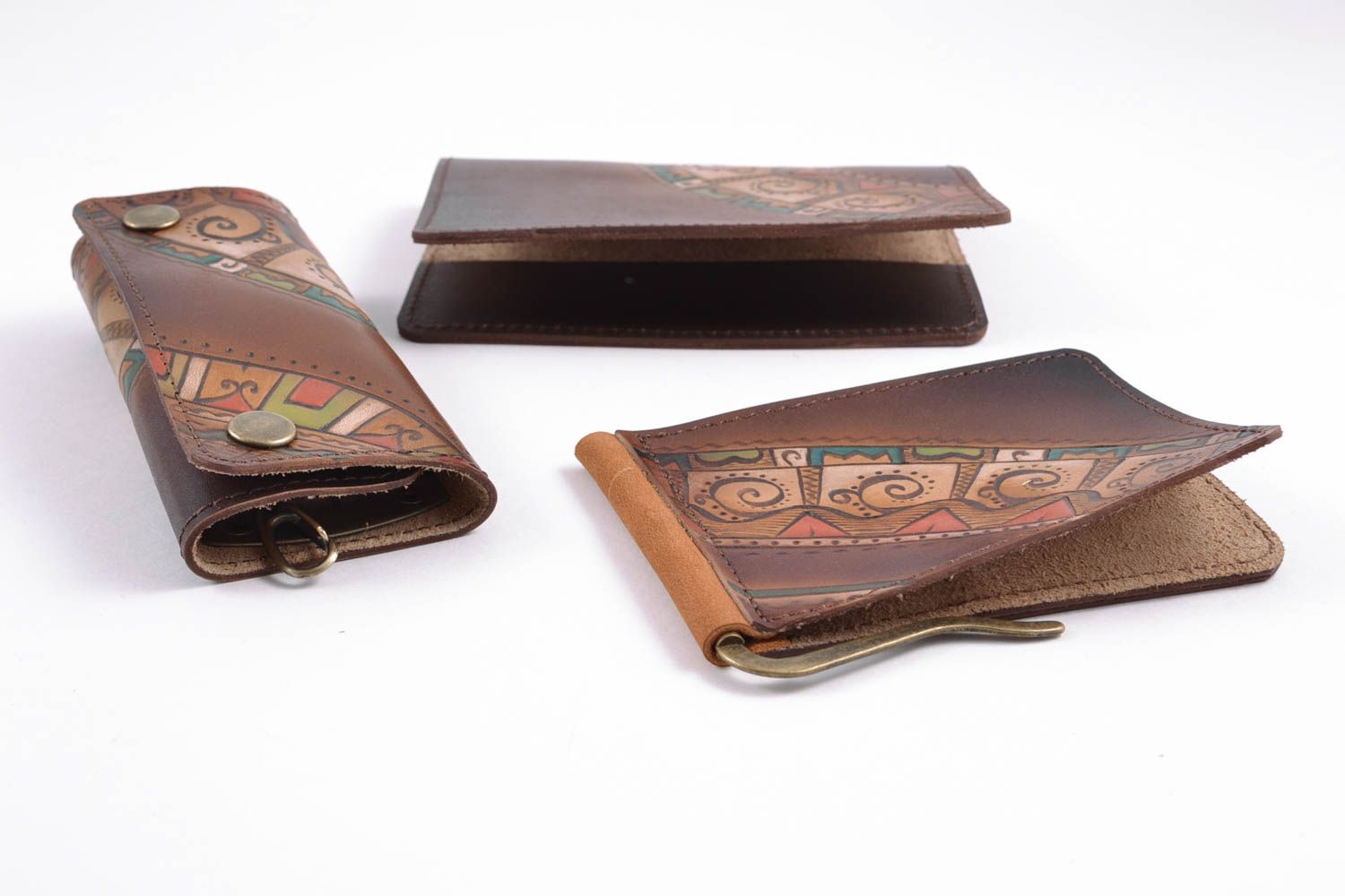 Set of leather accessories with painting for men photo 4