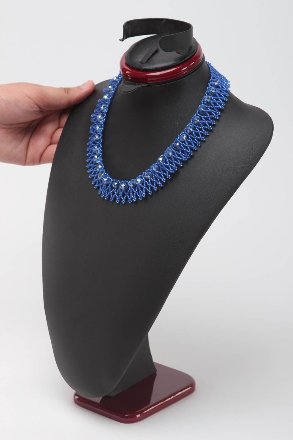 Collier perles rocaille fait main Bijou fantaisie Accessoire femme ajouré bleu photo 5