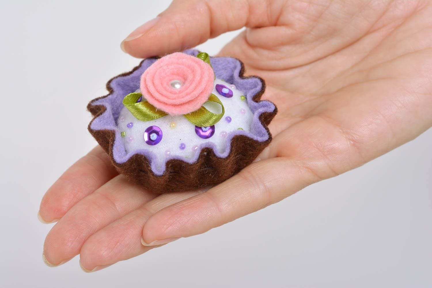 Handmade designer decorative felt pincushion in the shape of colorful cake photo 5