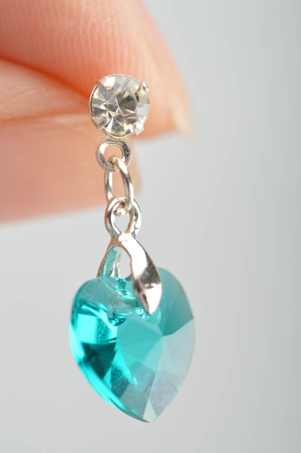 Beautiful designer cute handmade long earrings with Austrian stones Hearts photo 3