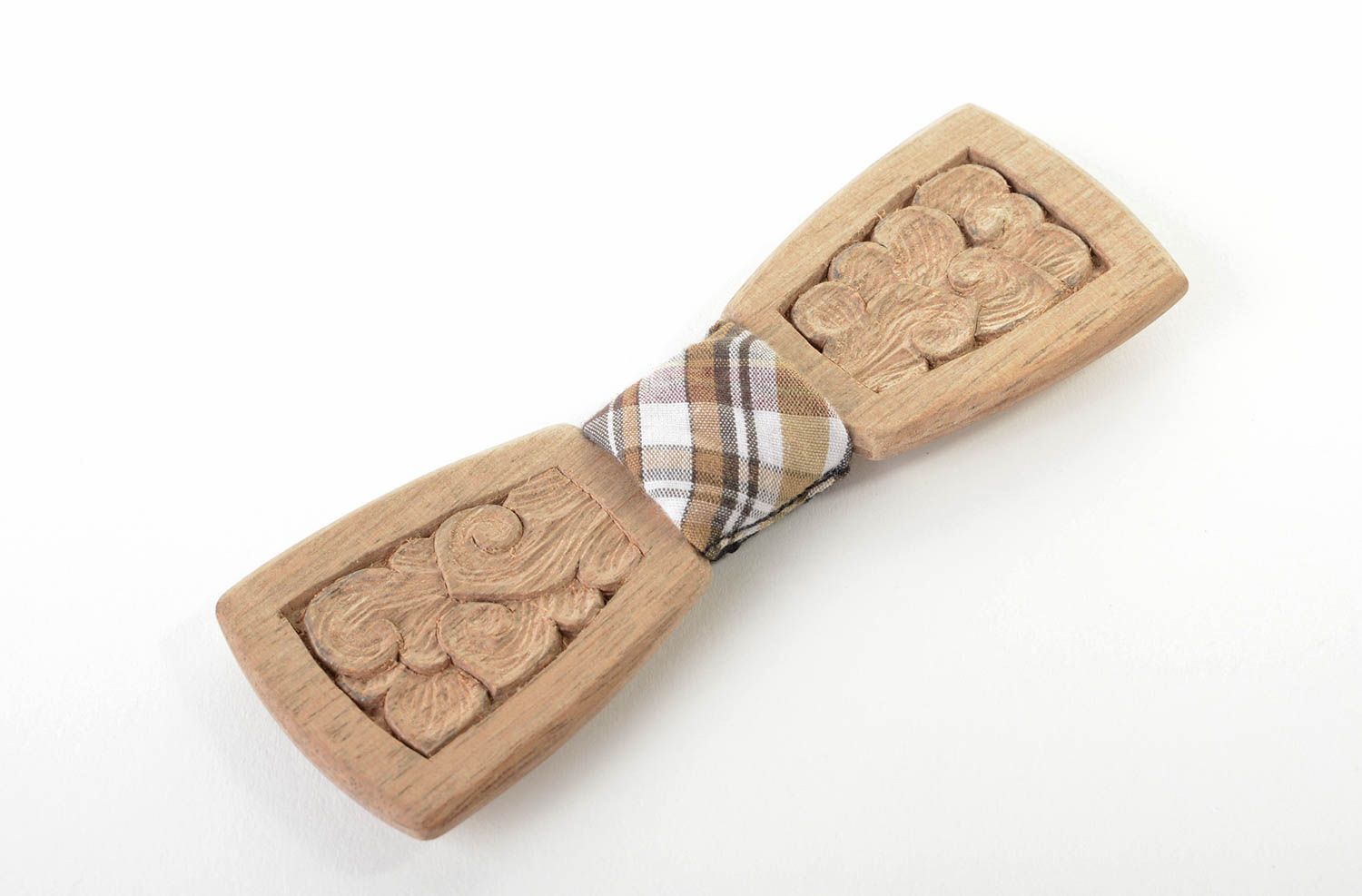 Helle Fliege aus Holz handmade Accessoire für Männer Krawatte Fliege gemustert foto 2