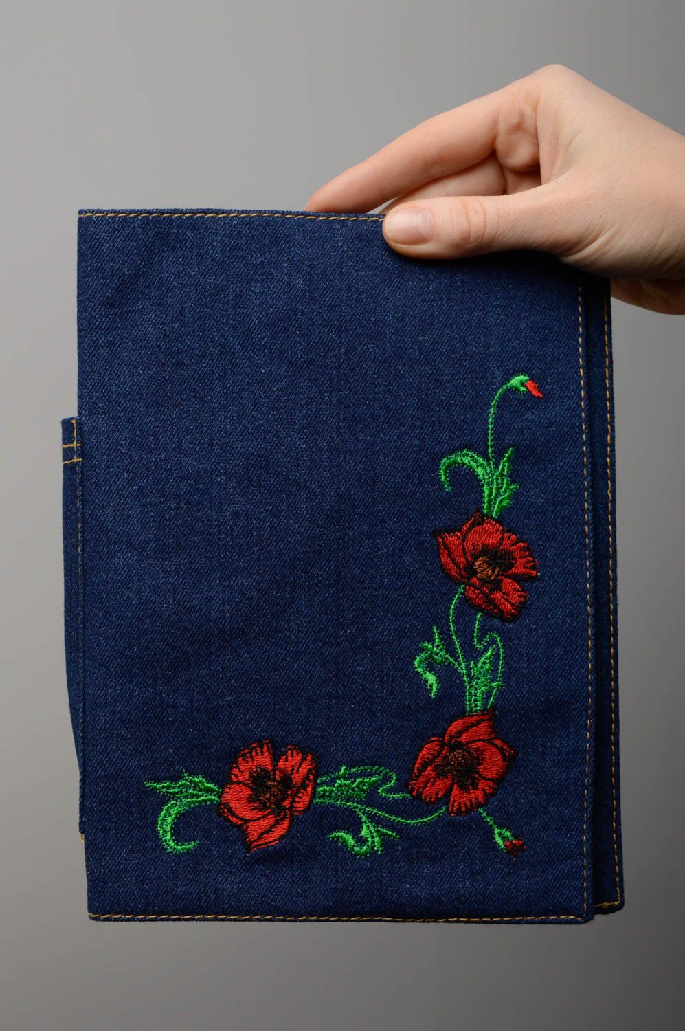 Denim notebook cover with embroidery photo 3