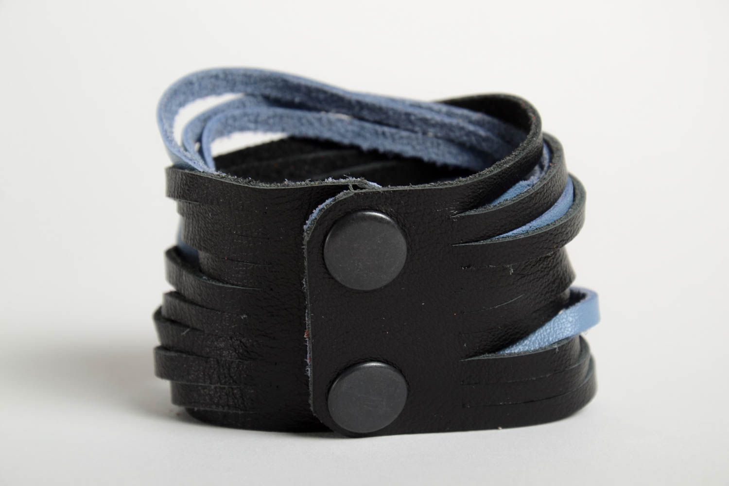 Blau schwarzes breites Damen Armband handmade Leder Schmuck Frauen Accessoire  foto 2
