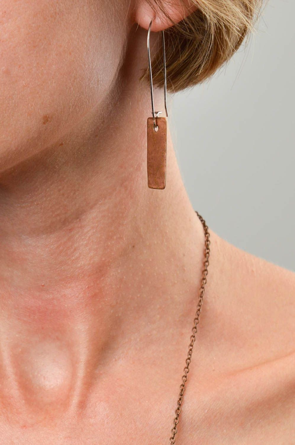 Boucles d'oreilles cuivre Bijou fait main rectangulaire Accessoire femme photo 1