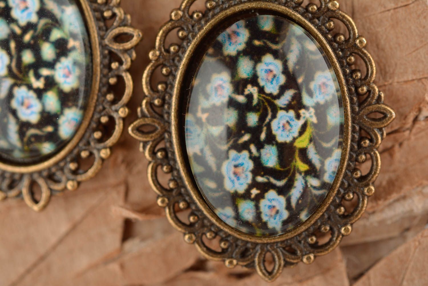 Серьги ручной работы серьги из стекла овальные цветочные подарок женщине фото 2