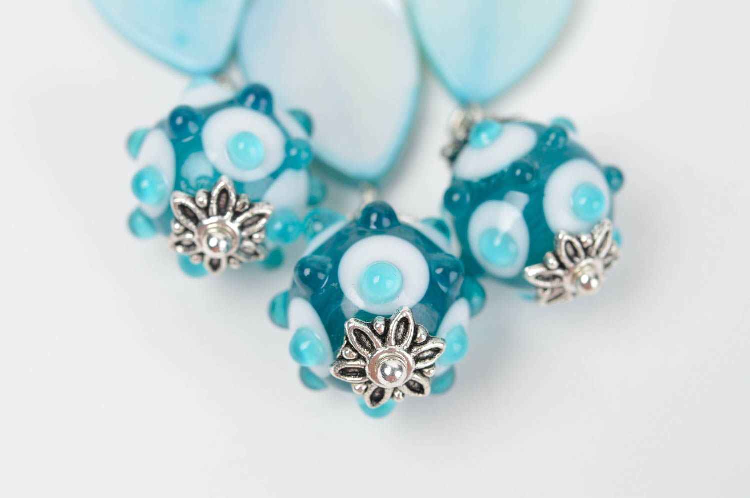 Pendentif et boucles d'oreilles Bijoux faits main en verre bleus Cadeau femme photo 5