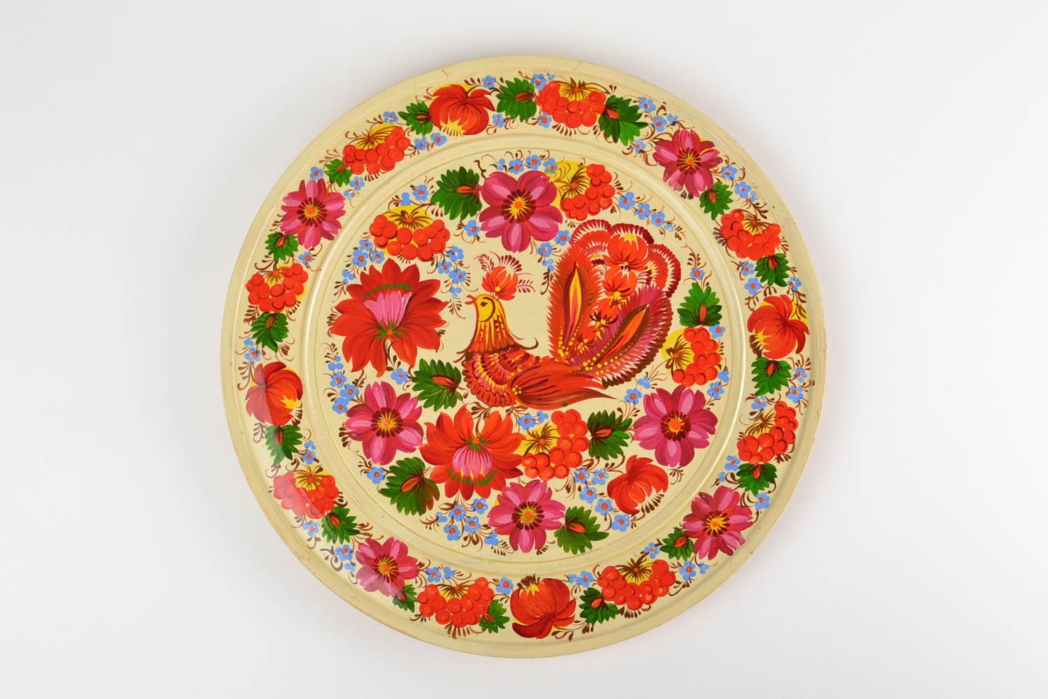 Яркая деревянная тарелка с Петриковской росписью для дома ручной работы фото 3