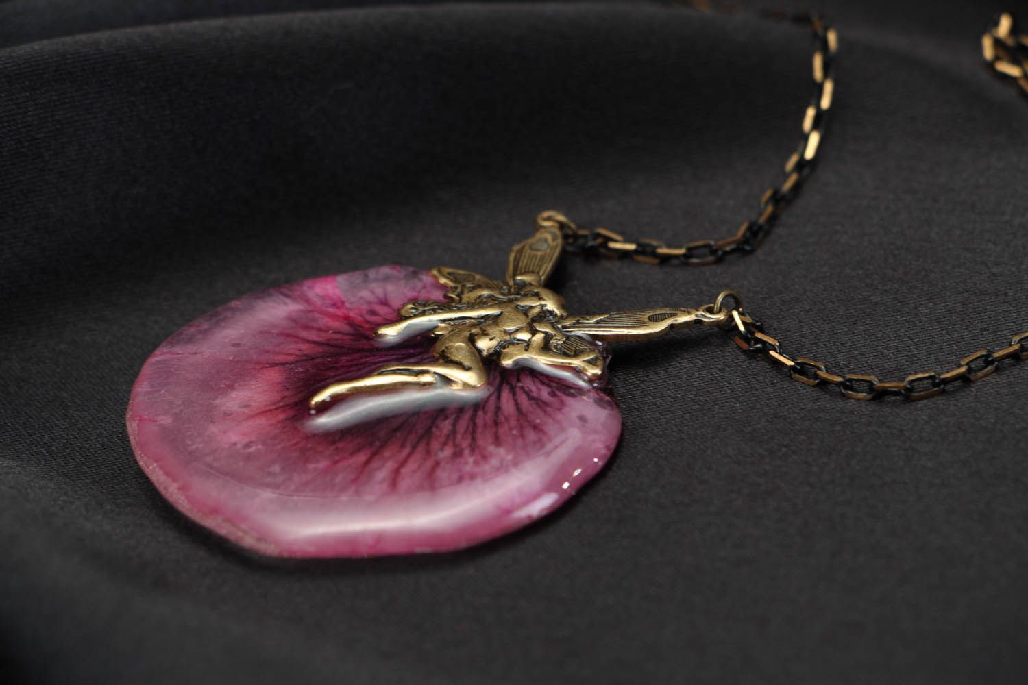 Pendant on a long chain with natural flower photo 4