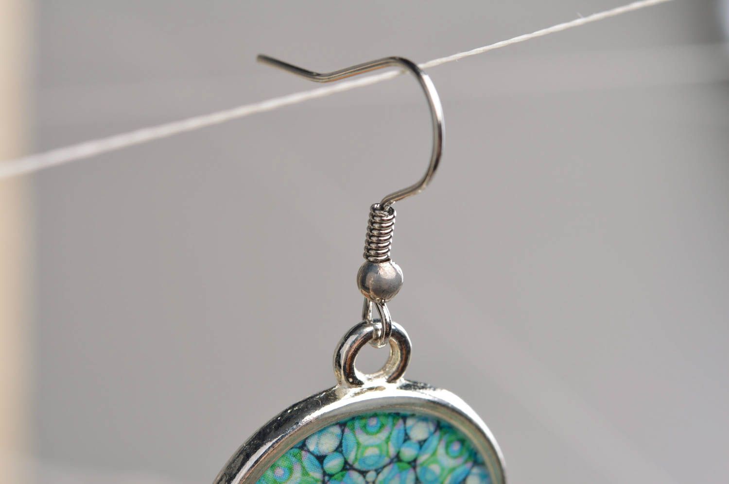 Small handmade decoupage round earrings with patterns photo 2