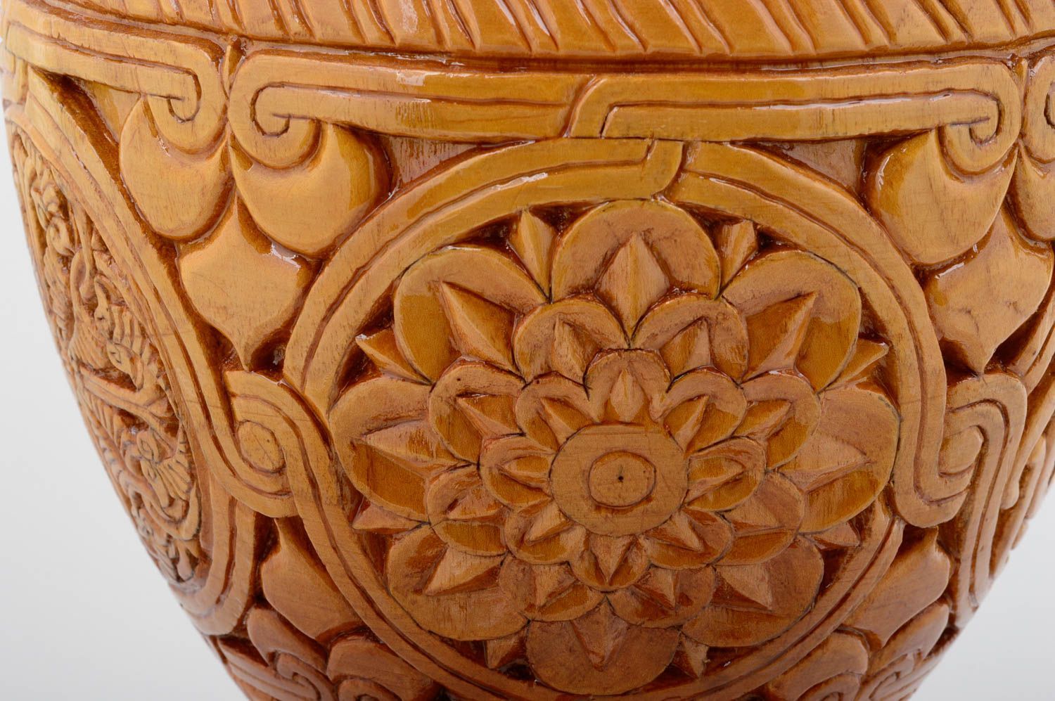 Jarrón decorativo hecho a mano florero de madera tallado objeto de decoración  foto 4