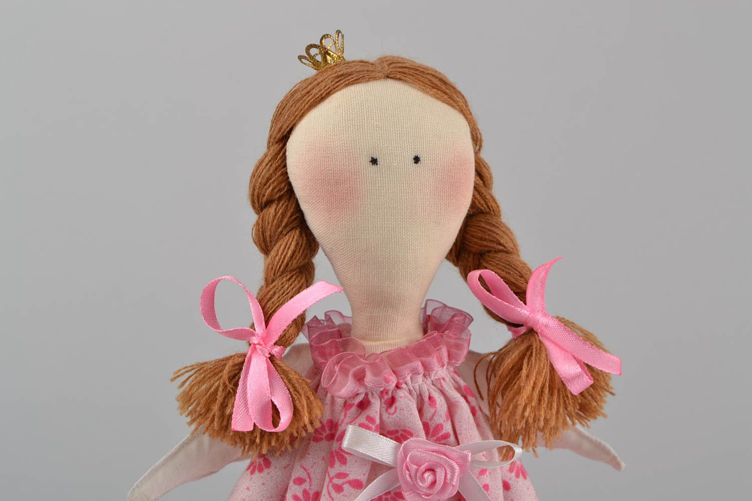 Designer fabric soft doll princess in pink sitting on pillows handmade photo 4