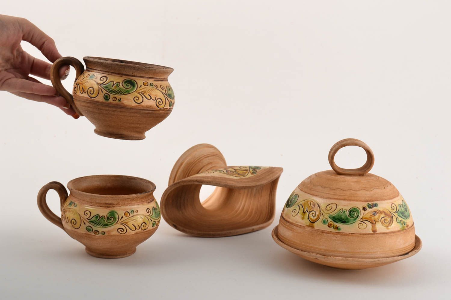 Keramik Tassen Geschirr Set handmade Servietten Halter Keramik Butterdose bemalt foto 2