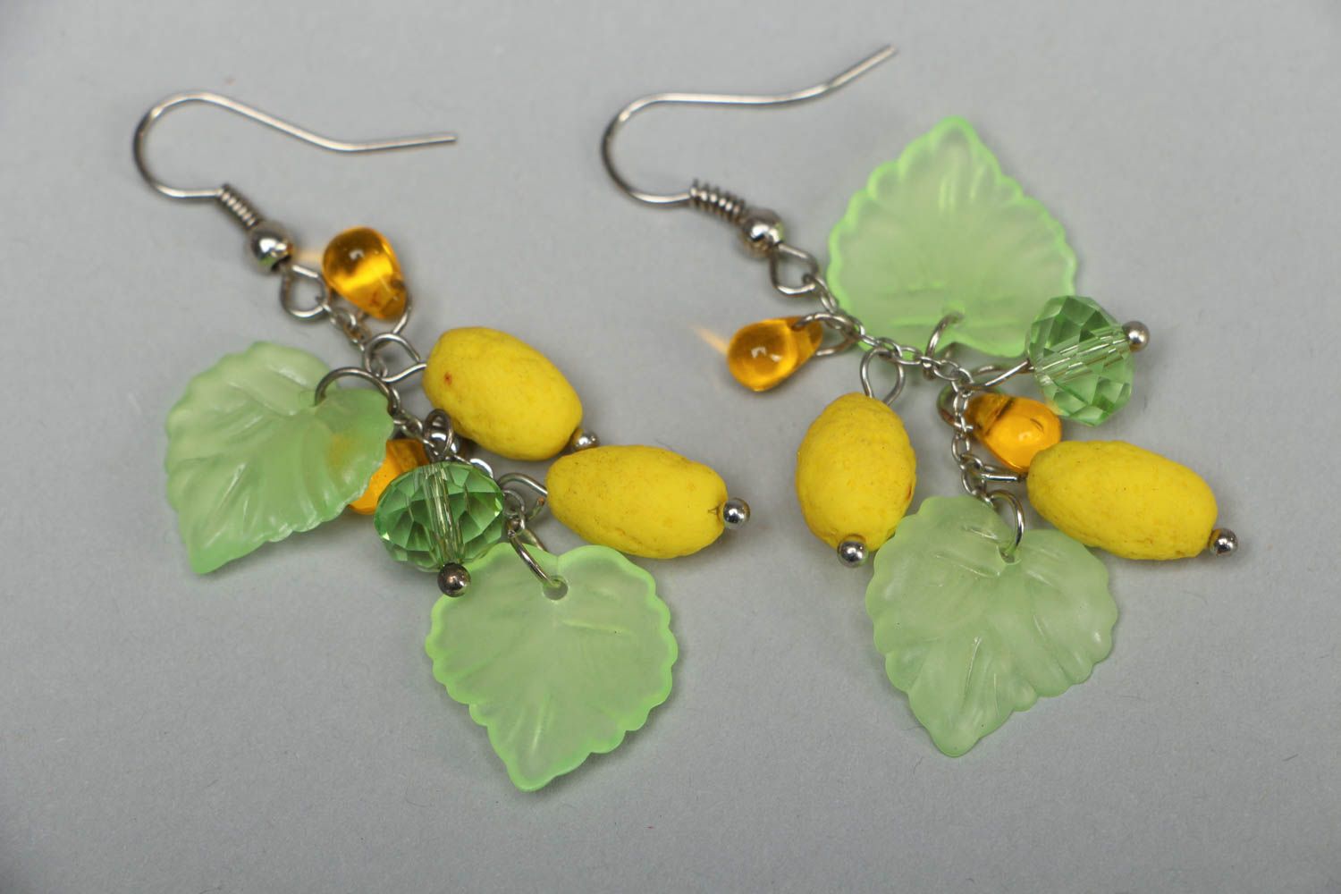 Polymer clay earrings in the shape of lemons photo 1