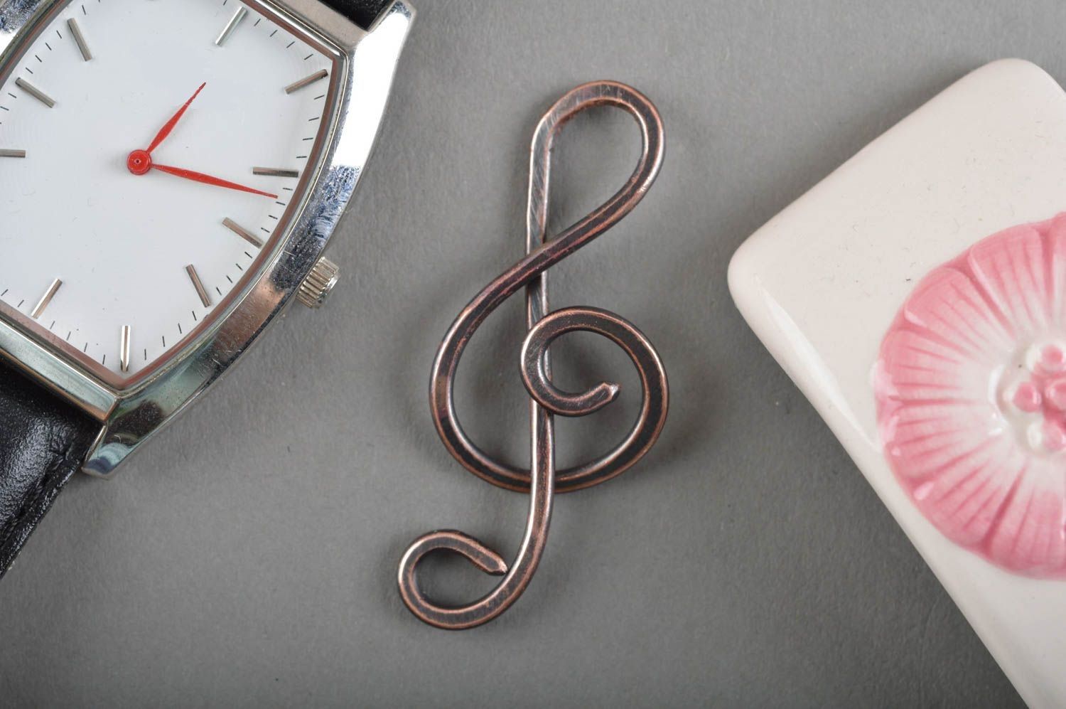 Handmade copper designer pendant present for musician metal jewelry gift photo 1
