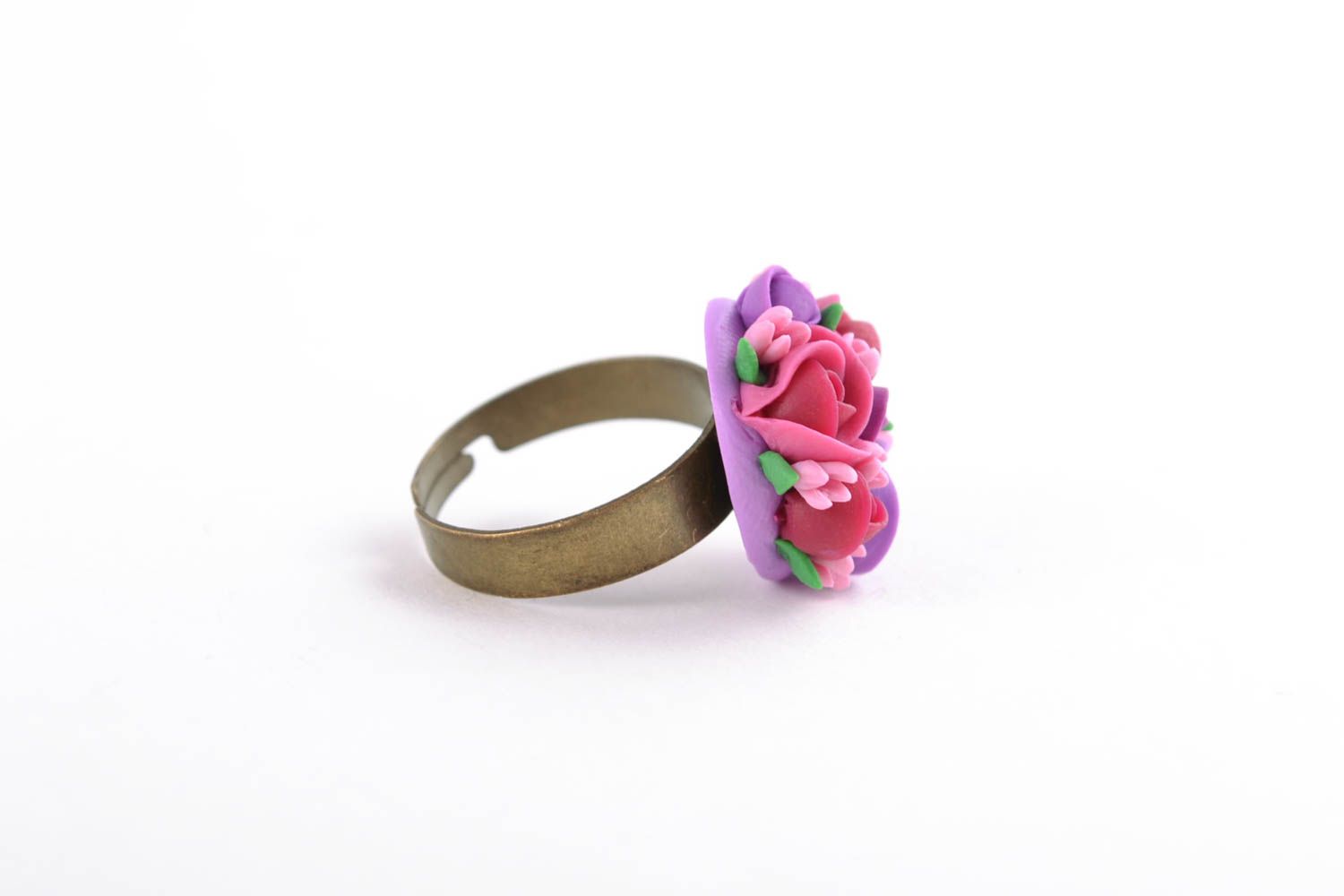 Кольцо цветок из полимерной глины красивое  фото 3