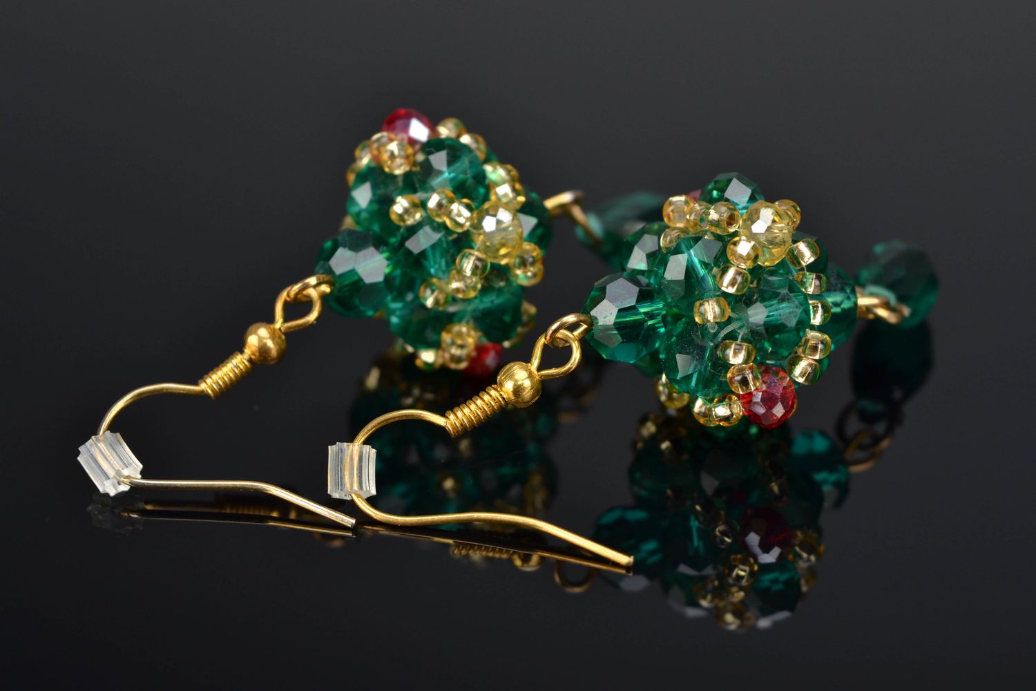 Handmade beaded earrings with crystals photo 1