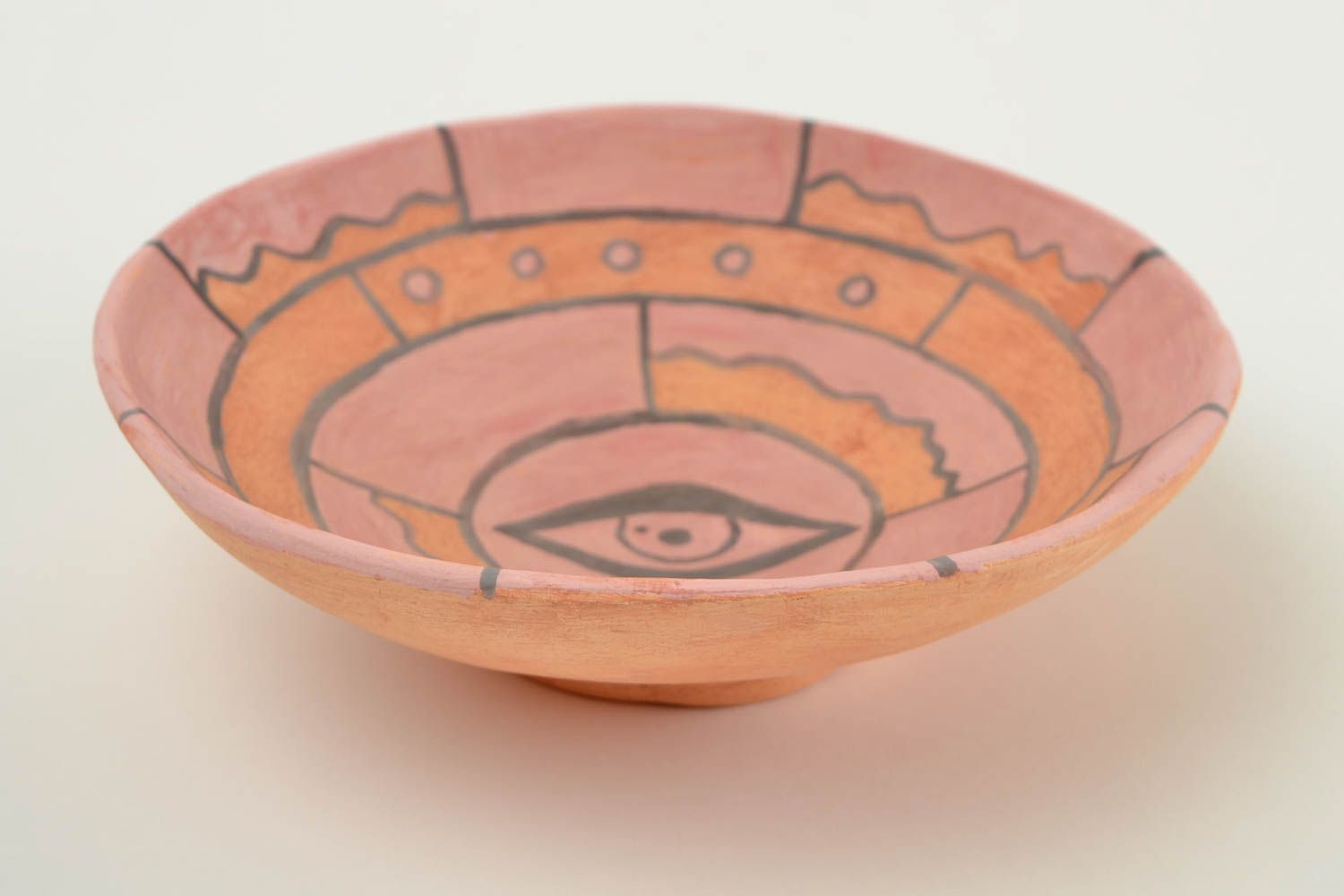 Handmade bemalter Teller Geschirr aus Keramik mit Auge Abbildung sicher foto 4