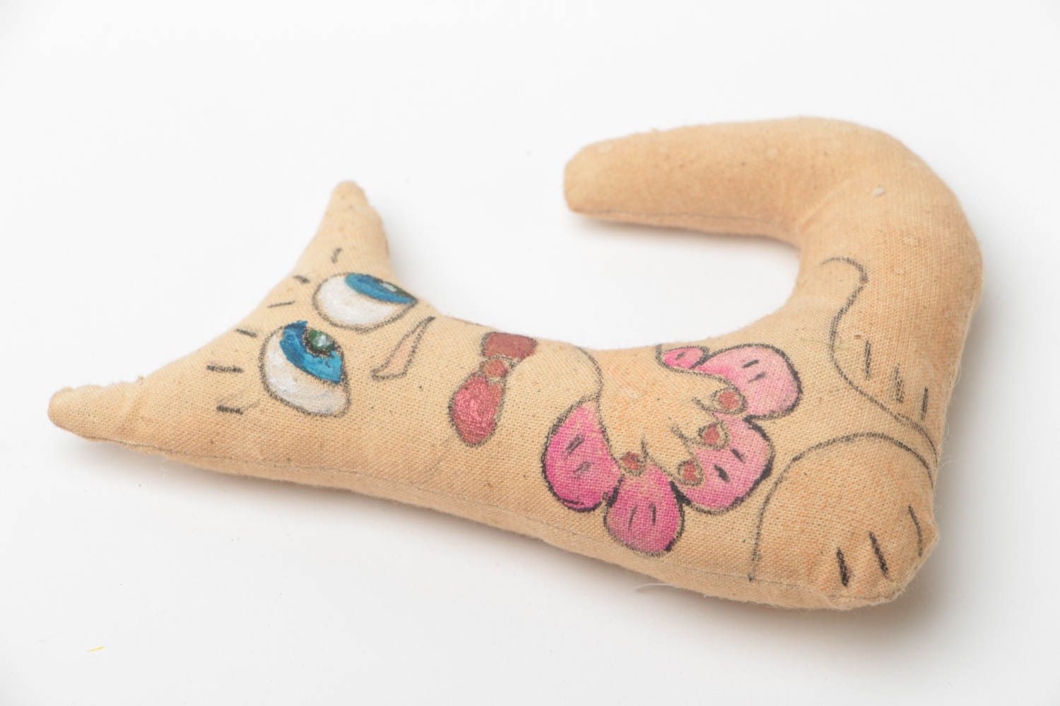 Petite peluche décorative en toile de coton faite main peinte beige chat photo 2