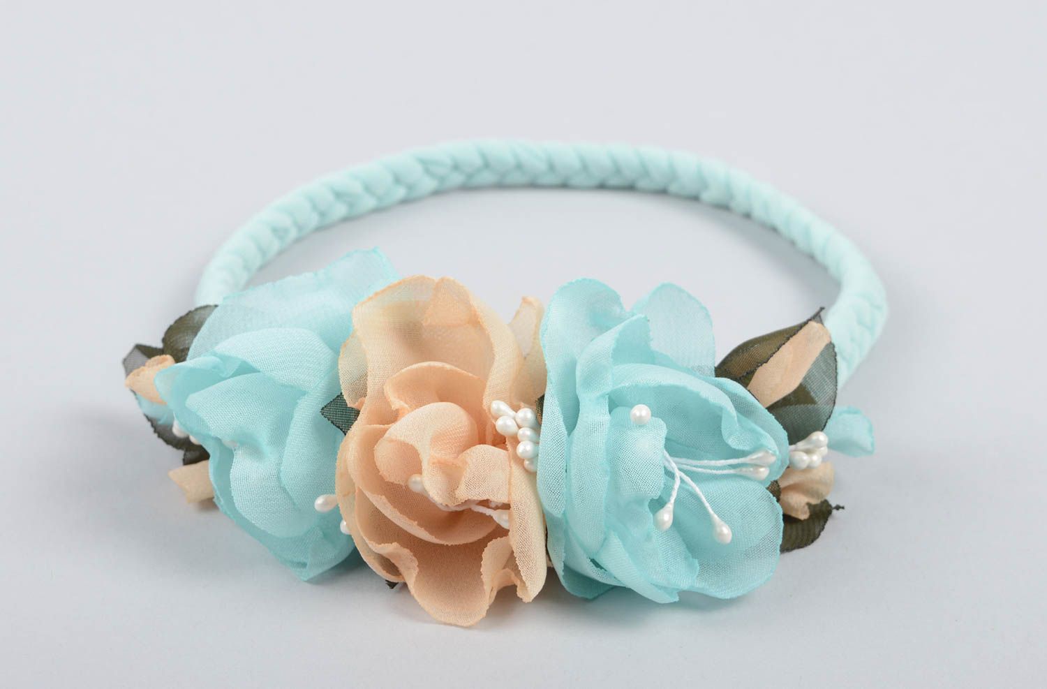 Blue handmade flower headband cool hair ornaments accessories for girls photo 2