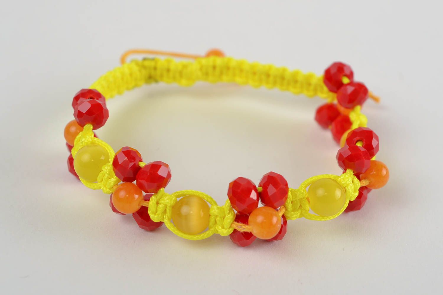 Czech glass beaded macrame bracelet handmade yellow summer accessory photo 4