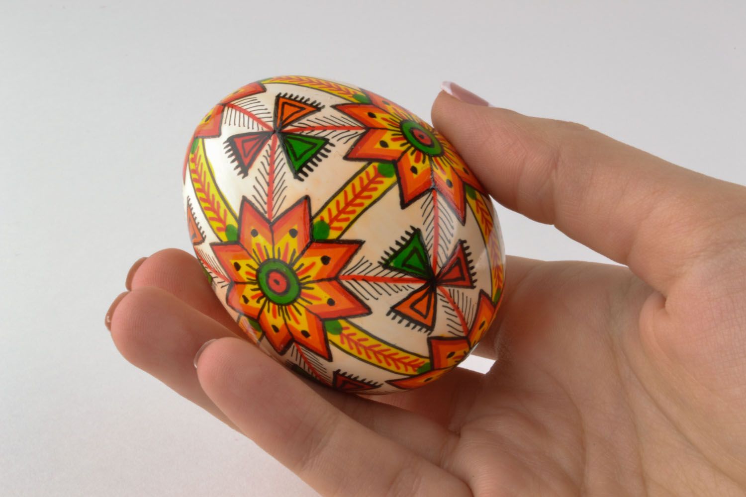 Wooden painted egg White with Ornament photo 2