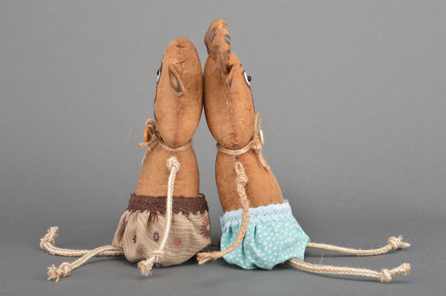 Interieur Puppen Set 2 Stück Eseln und Ziegenbock handgefertigt aus Baumwolle foto 2