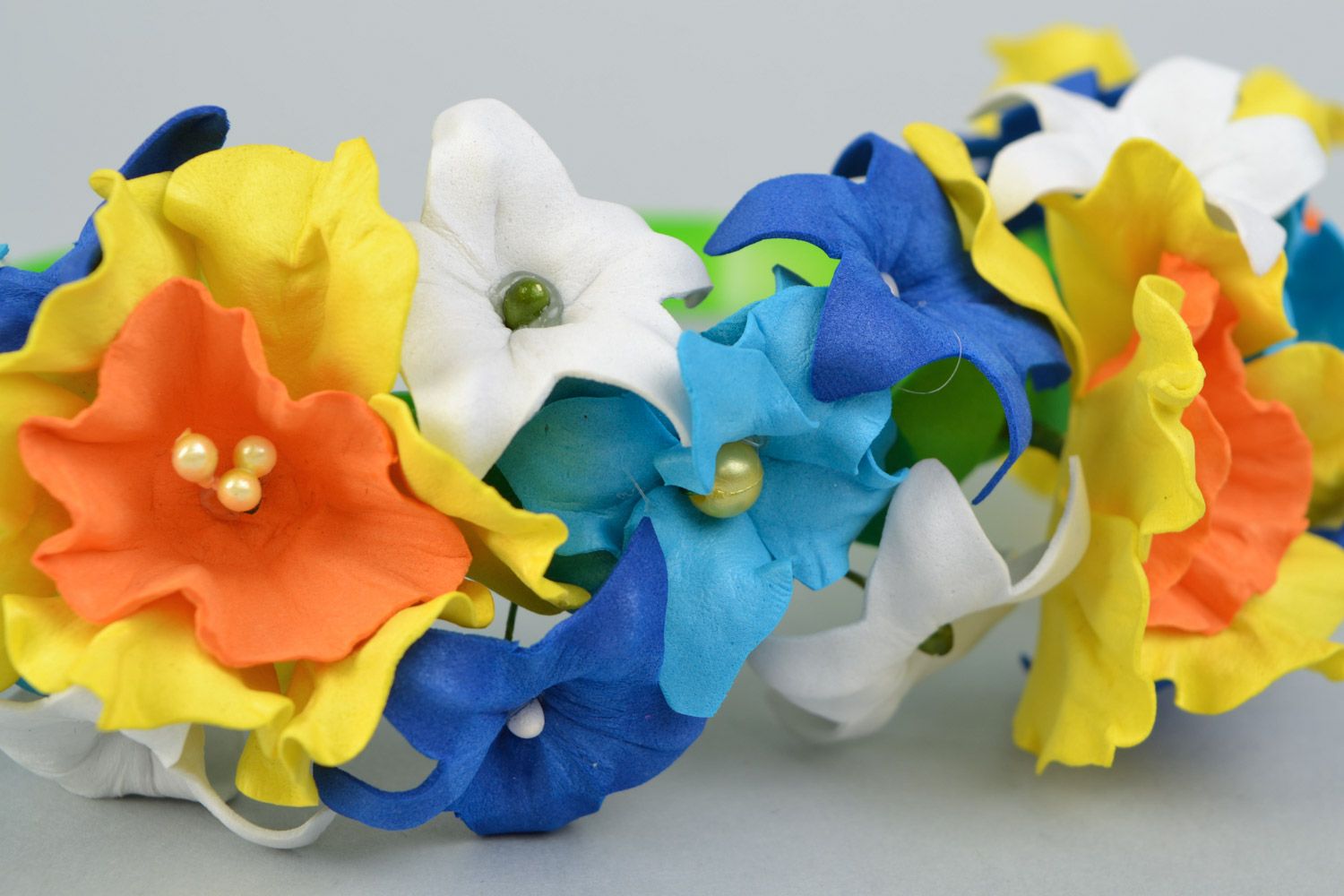 Handmade tender designer floral headband with plastic suede narcissus  photo 4