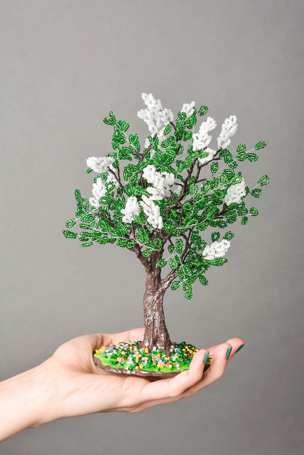 Künstlicher Baum handgefertigt Glasperlen Deko Kunststoff Pflanze originell foto 2