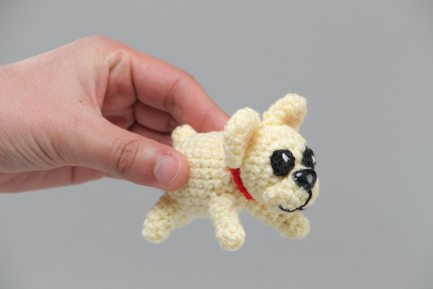 Light small handmade crochet soft toy bulldog made of acrylic threads photo 5