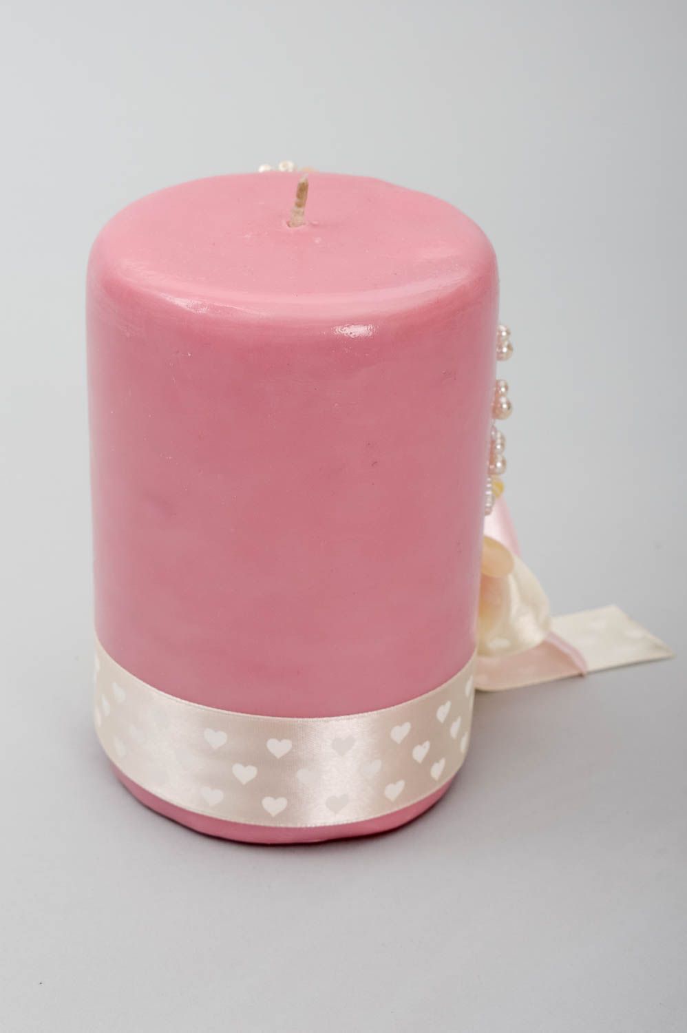 Unscented pink holiday wedding pillar candle with non-toxic cord 5,12 inch, 1.44 lb photo 4