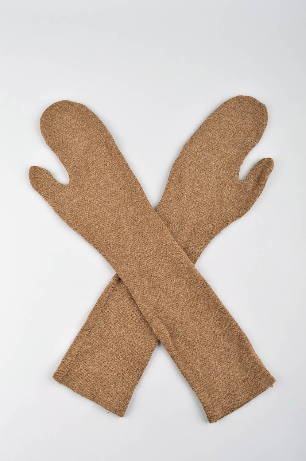 Женские варежки ручной работы теплые варежки длинные перчатки варежки коричневые фото 2