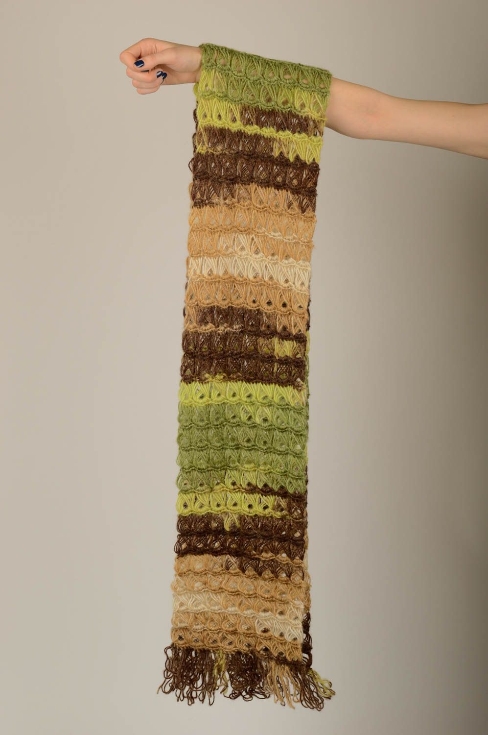 Bufanda original verde y marrón hecha a mano ropa de mujer accesorio de moda  foto 5