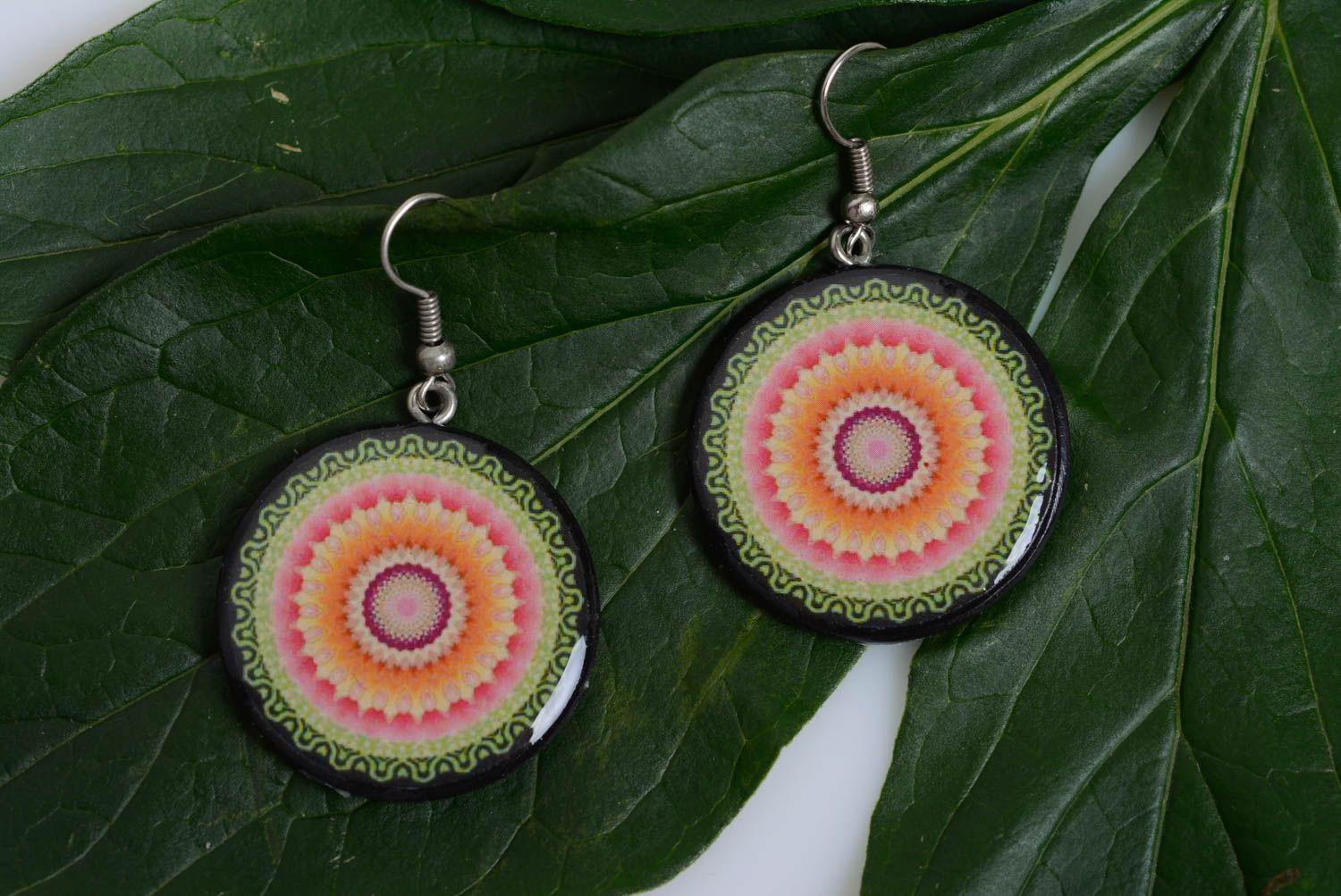 Round-shaped earrings made of polymer clay stylish beautiful handmade jewelry photo 2