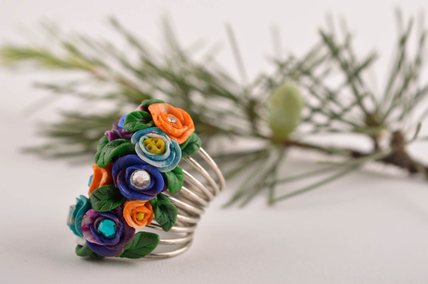Кольцо ручной работы украшение из полимерной глины модное кольцо широкое фото 1
