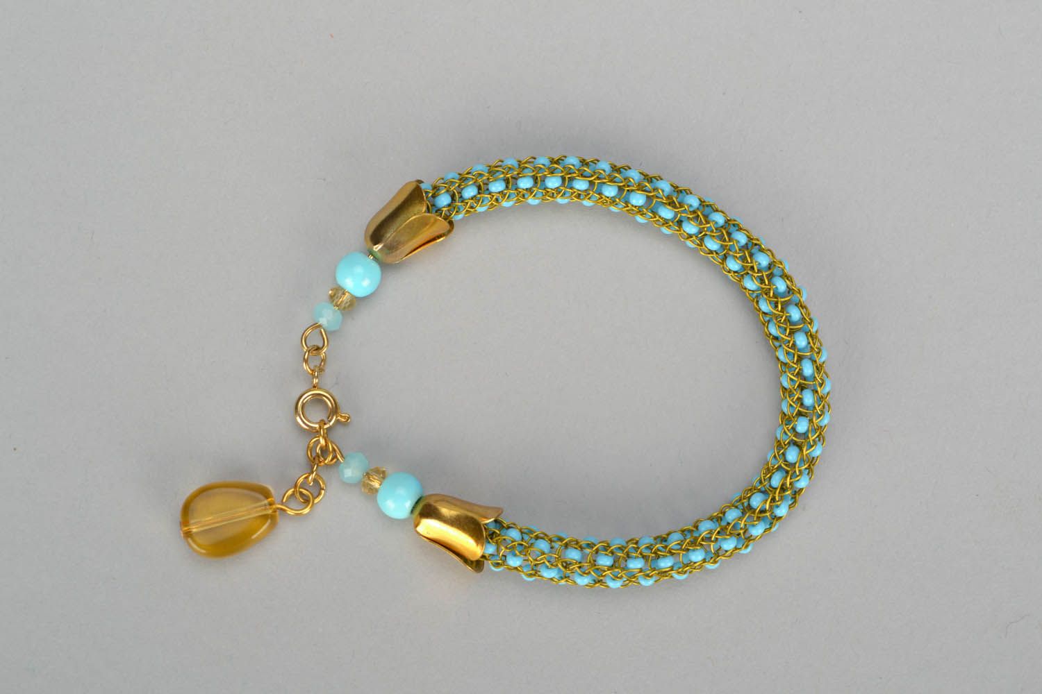 Bracelet en perles de rocaille Turquoise fait main photo 3