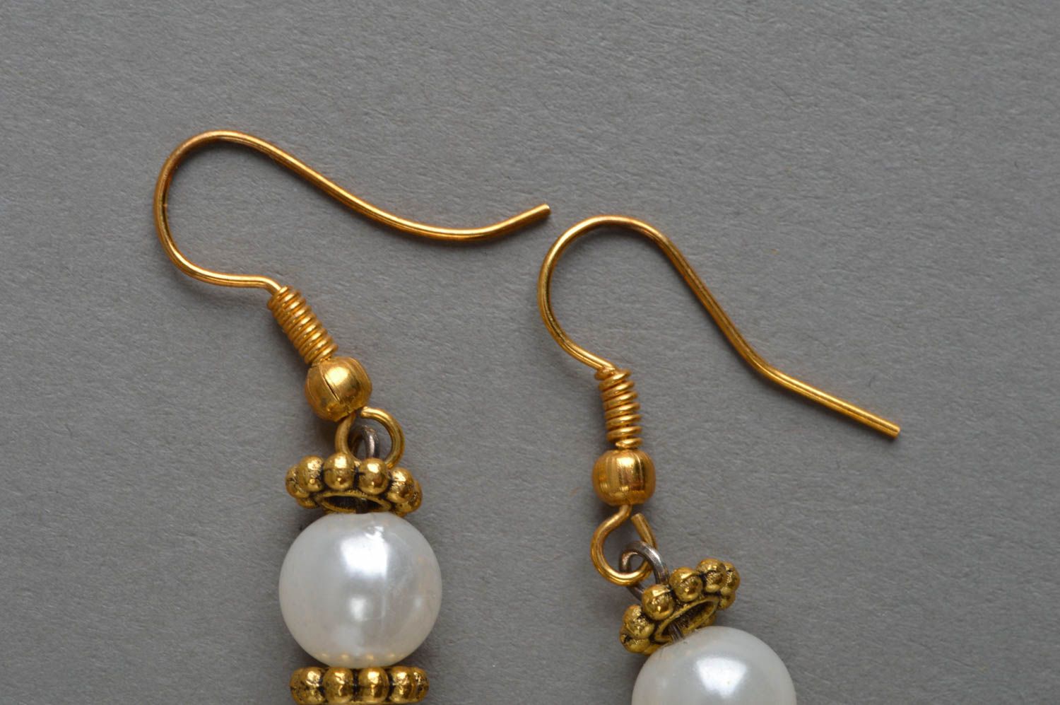 White beaded earrings unusual handmade accessories stylish female jewelry photo 4