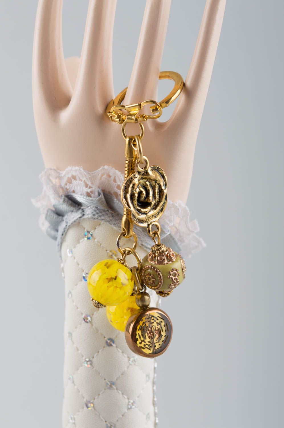 Beautiful handmade design brass keychain with Murano glass beads and charms photo 1