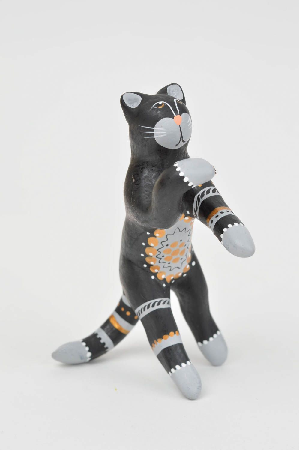 Figurine chat noir en argile peinte de couleurs faite main décorative originale photo 2