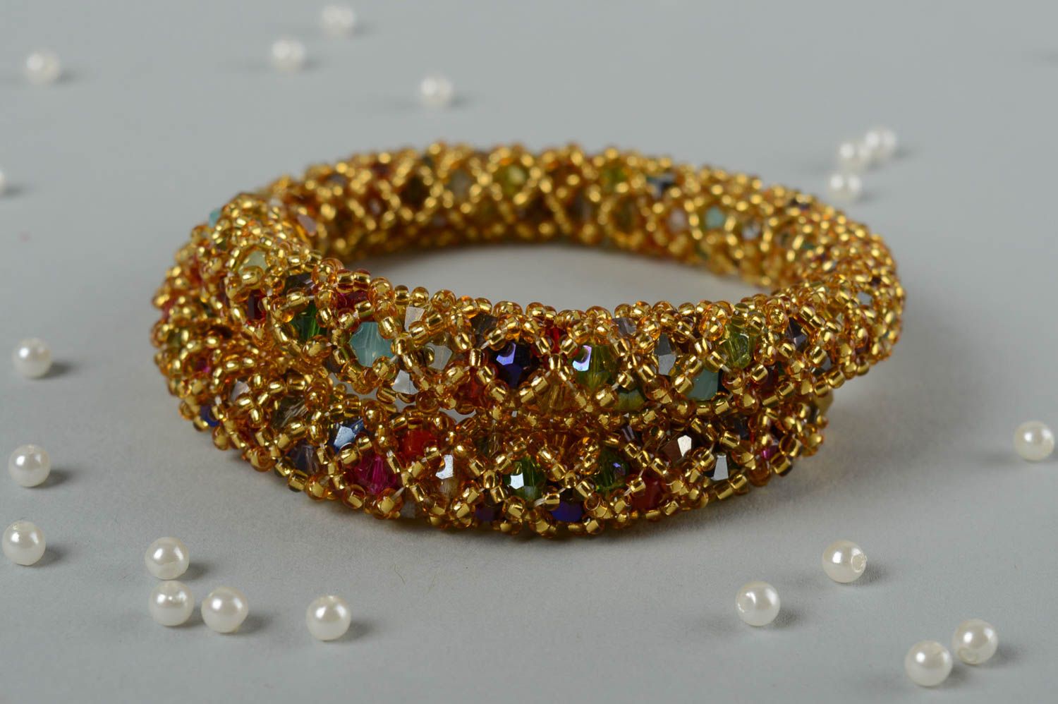 Bracelet spirale Bijou fait main perles de rocaille design doré Cadeau femme photo 2