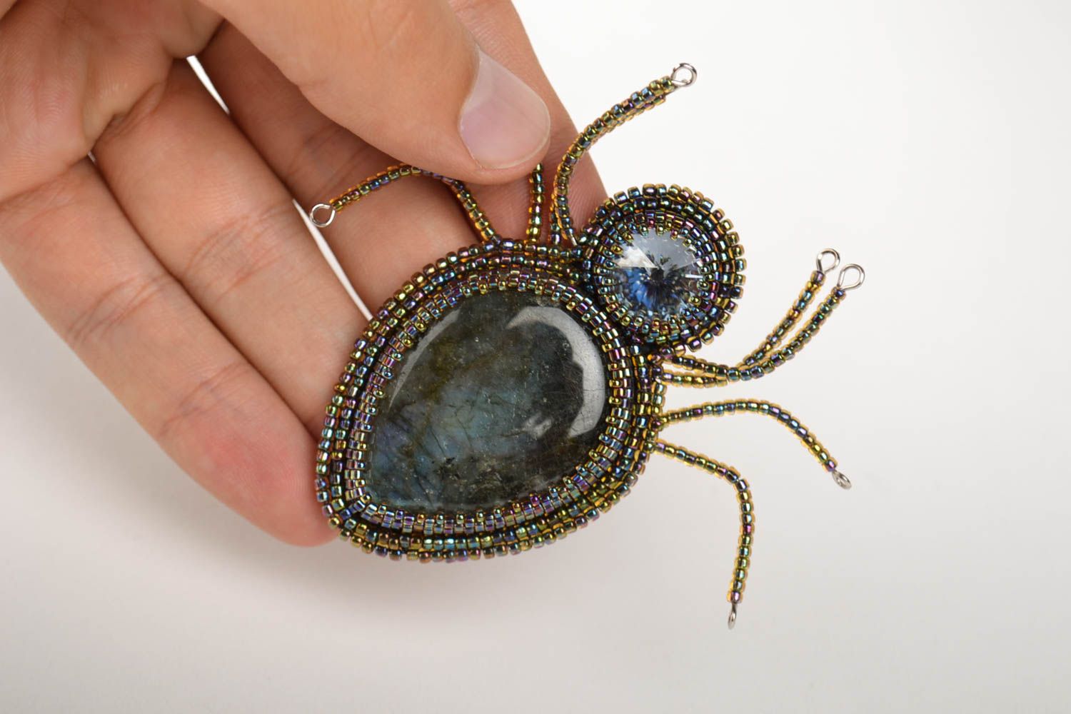 Handmade brooch with natural stone seed beads brooch handmade accessories photo 4