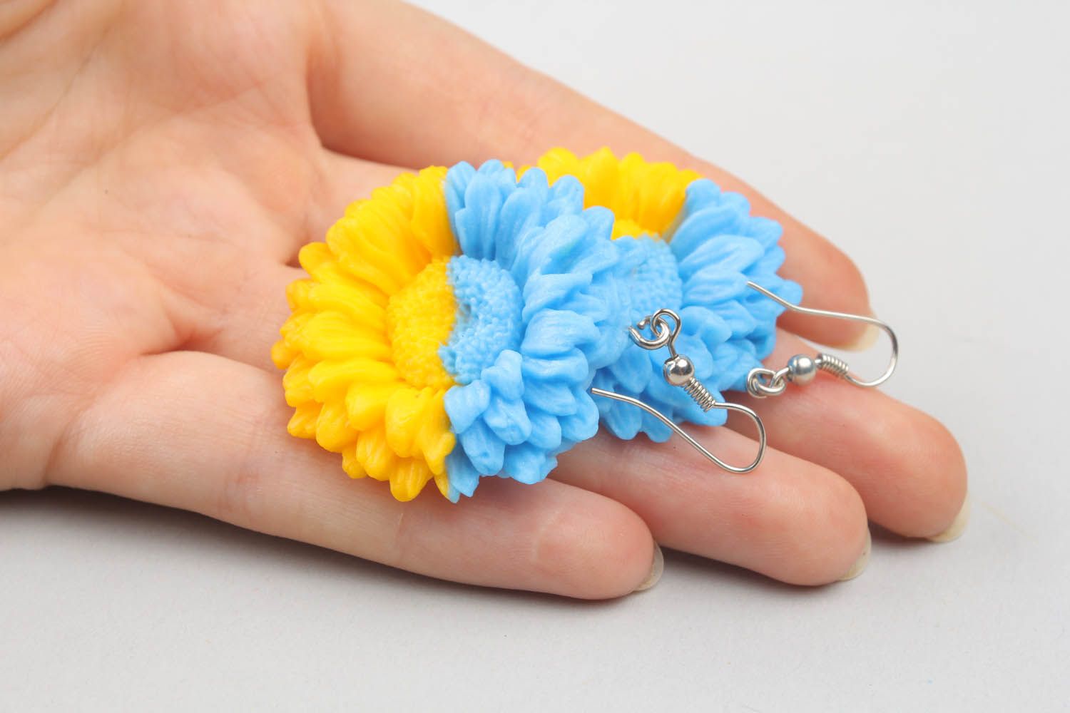 Polymer clay earrings Bright Sunflower photo 5