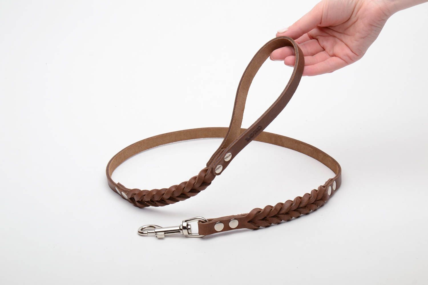 Leather dog leash with plait photo 5