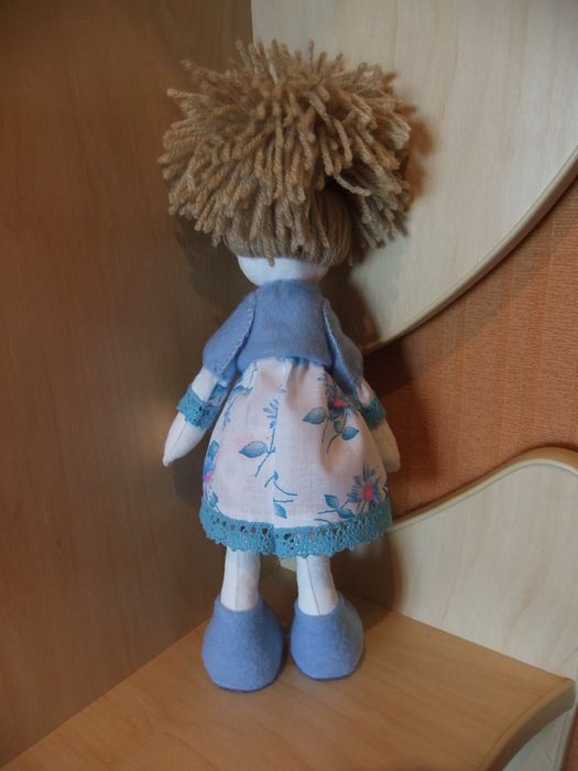 Handmade fabric doll in blue dress for gift photo 4