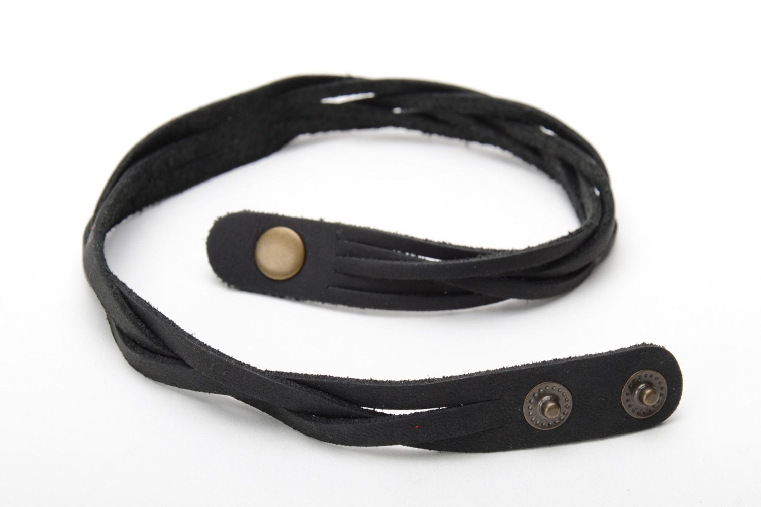Bracelet tressé en cuir naturel noir 2 tours fait main stylé unisexe original photo 4