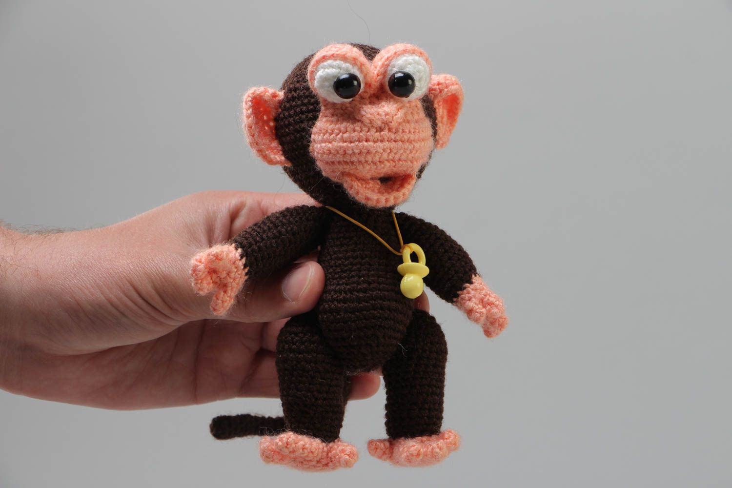 Handmade brown soft toy monkey crochet of acrylic threads photo 5